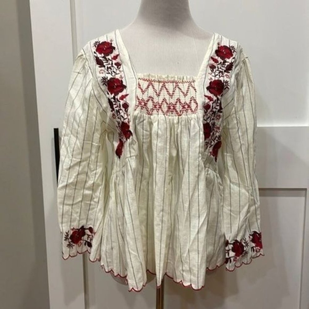 BBWM Embroidered Detail Smocked Boho Top - Size L‎